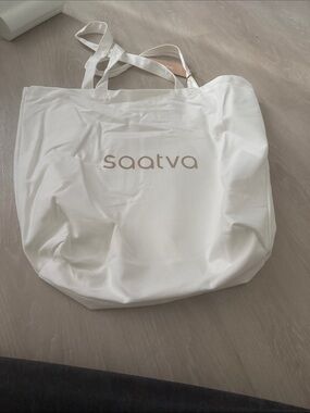 Saatva White Canvas Tote Bag with Logo